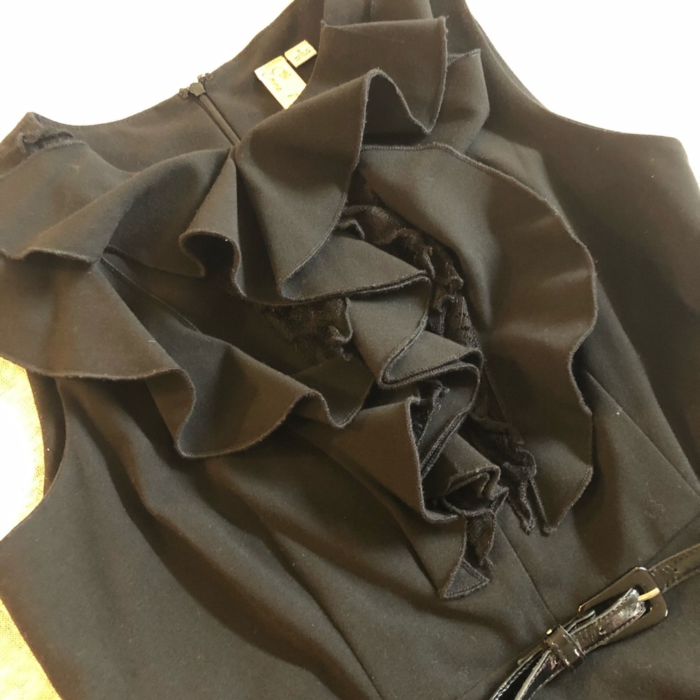 BLACK sleeveless dress with ruffle accent